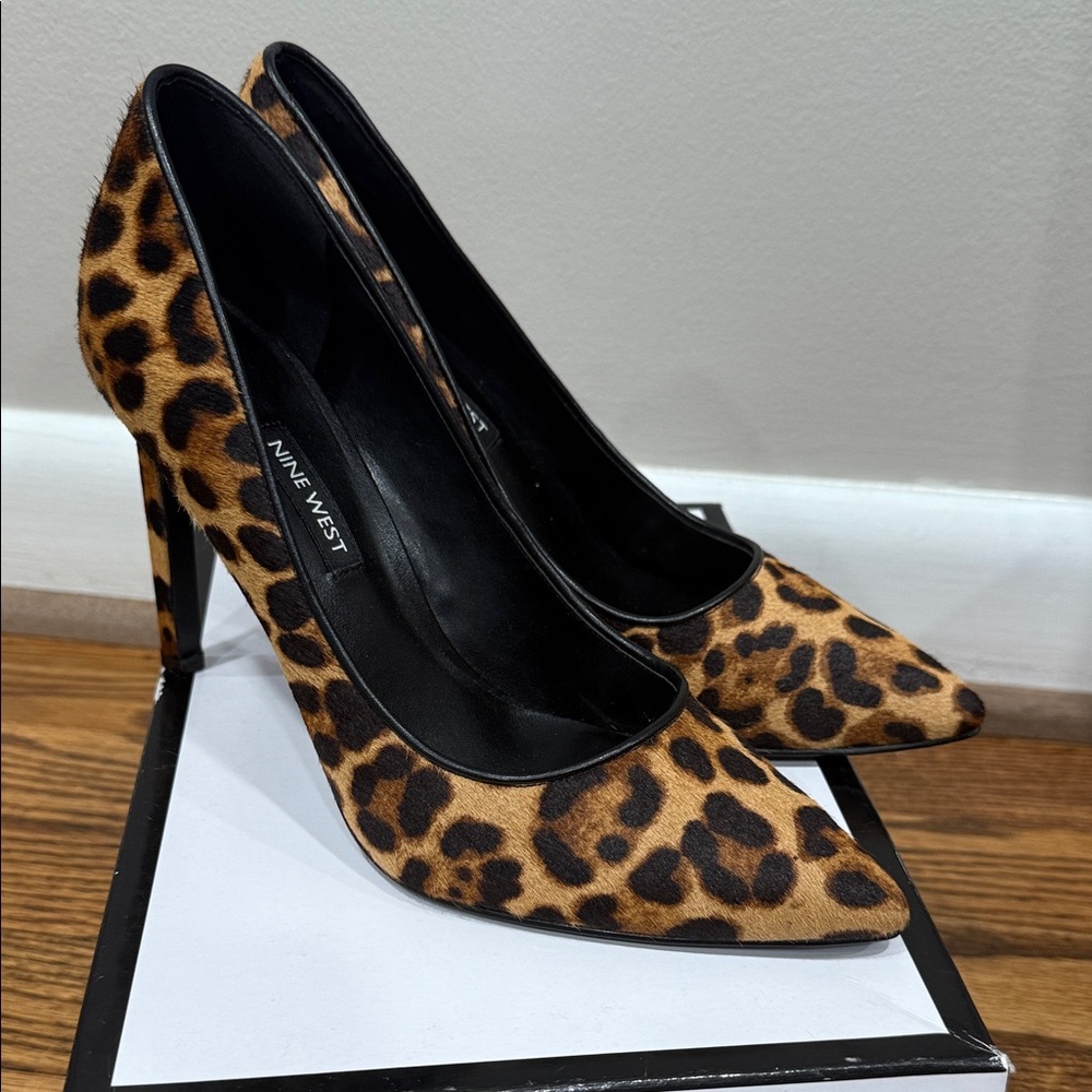 Nine West Animal Print Heels - Black and Brown 8 Medium